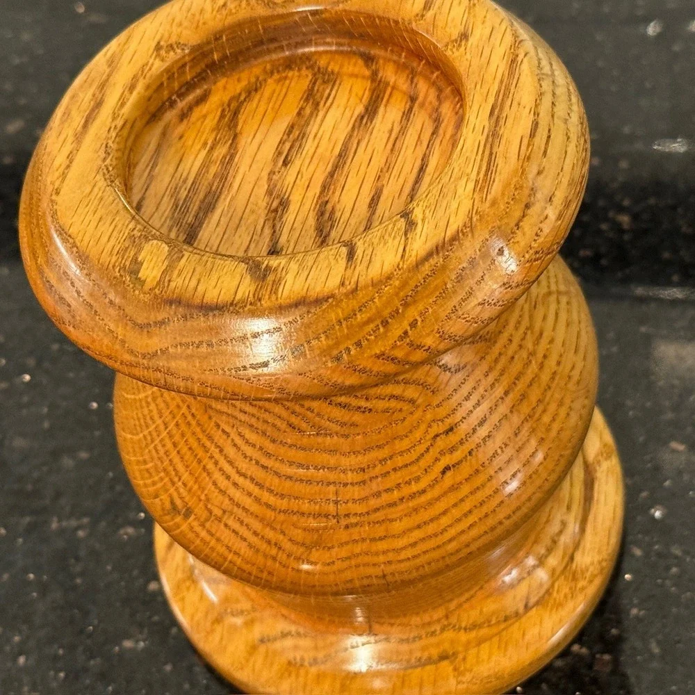 Handmade‎ Turned Wood Lidded Jar Canister Pedestal Base Glossy Natural Grain